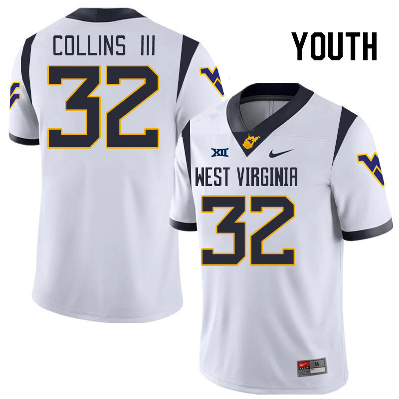 Youth #32 Raleigh Collins III West Virginia Mountaineers College 2024 New Uniforms Football Jerseys